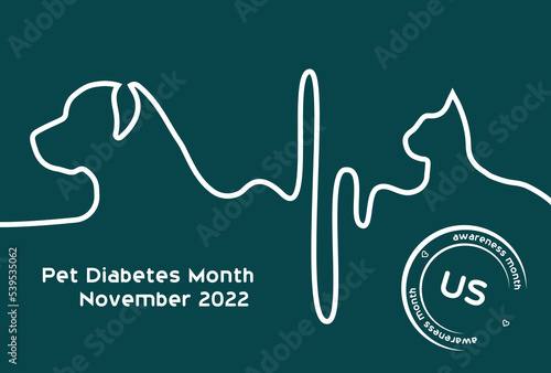 Poster of pet diabetes month in November in USA. Line illustration.