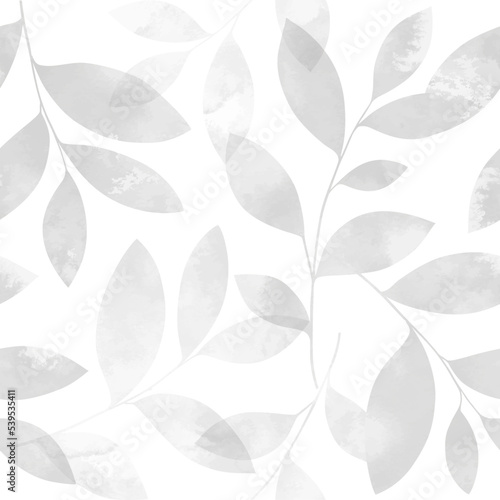 Monochrome seamless pattern with watercolor leaves. Vector elegant floral background for fabric, print, cover, banner, invitation, wrapping, wall art.