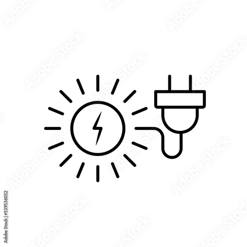 Renewable solar energy vector icon illustration outline black EPS 10. Conversion power from sunlight into electricity. Eco awareness sign. Environment day concept. Isolated on white for web, app, dev