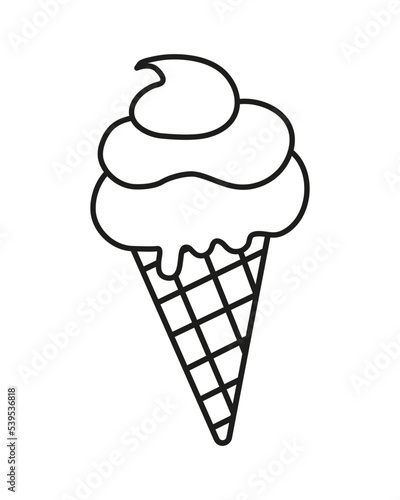 Coloring page delicious ice cream vector illustration isolated on white background. Black ice cream vector. Ice cream for menu, bakery, typography, print