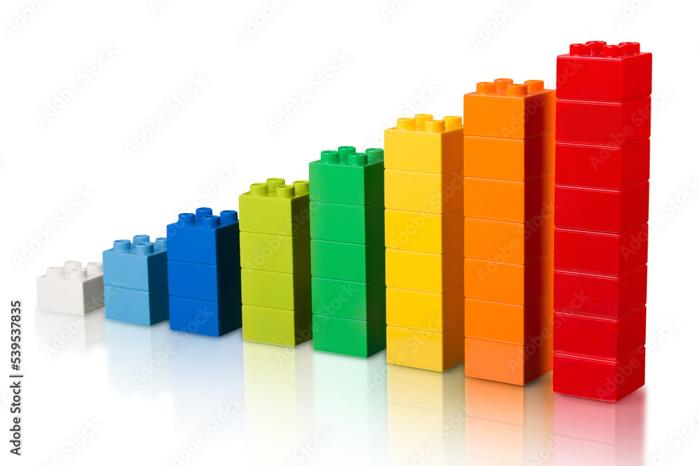 Bricks graph of Bricks bricks isolated on a white background. Different colors of dice. Bricks graph of Bricks bricks isolated on a white background. Different colors of dice.