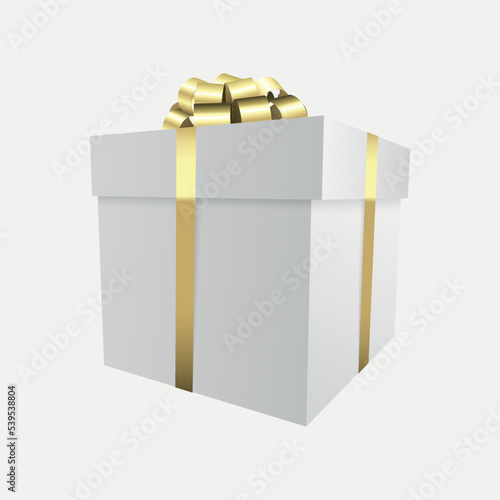 White gift box with a gold bow - Christmas and birthday present collection