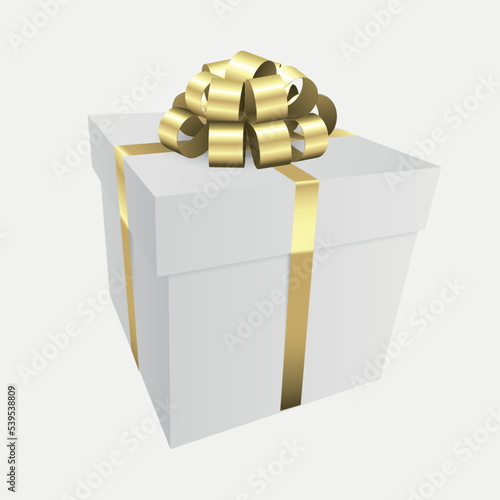 White gift box with a gold bow - Christmas and birthday present collection