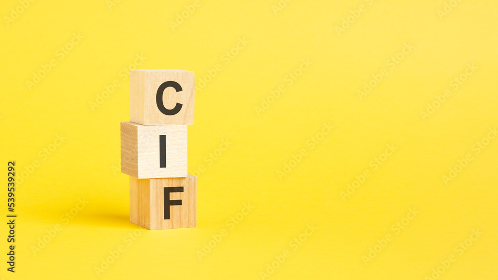 CIF symbol. beautiful yellow background. business concept. copy space. CIF symbol. beautiful yellow background. business concept. copy space.