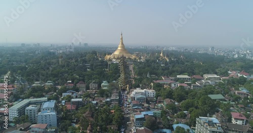Aerial view of Shwedagon Pagoda, Yangon, Myanmar.