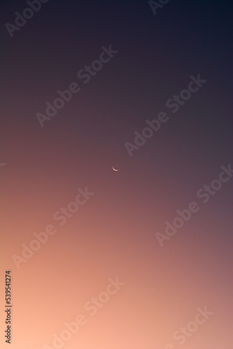 half moon in the sky at sunset