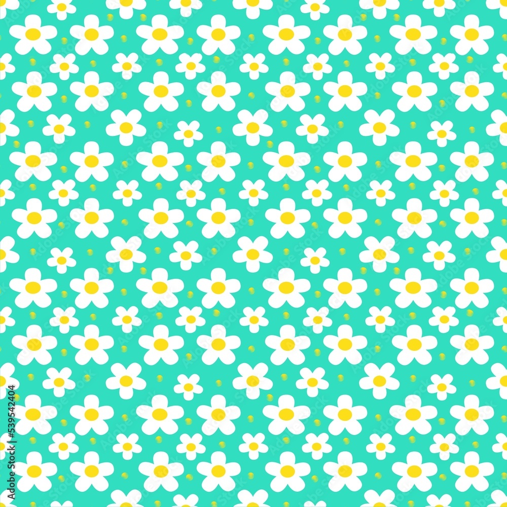 Green seamless pattern with flower and dot Green seamless pattern with flower and dot