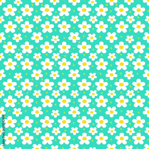 Green seamless pattern with flower and dot 