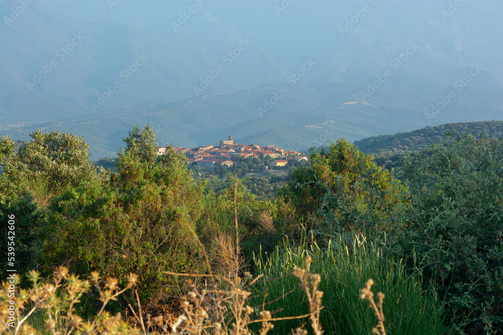 View of a town in a mountains, beautiful landscape in the Pyrenees, France