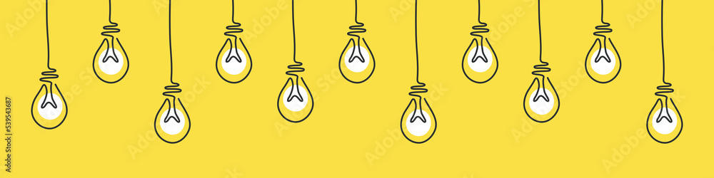 Creative idea, hand drawn light bulbs in doodle style, on yellow background. Creative idea, hand drawn light bulbs in doodle style, on yellow background.