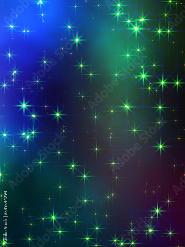 Abstract stars in the night sky with colorful clouds.