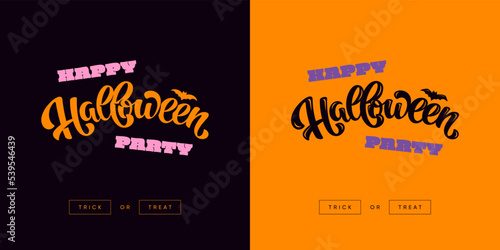 Happy Halloween Party Vector Lettering illustration. Template for invitation, card, banner, social media, poster, menu, cover, uniform, clothing