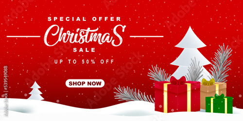 Horizontal banner template for christmas and new year with discount offer for special occasions.