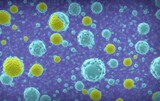 corona virus 2019-ncov flu outbreak, covid-19 illustration, 3d banner, microscopic view of floating influenza virus cells