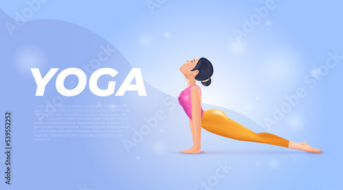 Banner template with Meditation 3D women. Happy calm Woman meditating. Zen, yoga, meditation, relax, recreation, healthy lifestyle. 3D vector