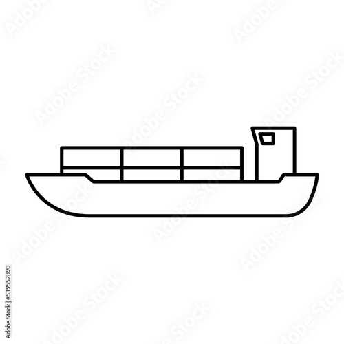 Ship icon. Bulk carrier, container ship. Black contour linear silhouette. Side view. Editable strokes. Vector simple flat graphic illustration. Isolated object on a white background. Isolate.