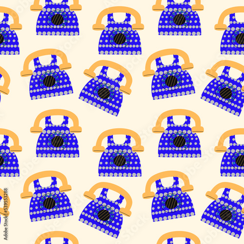 Seamless pattern with retro phone. Background in 1990s style. Vector illustration in flat style