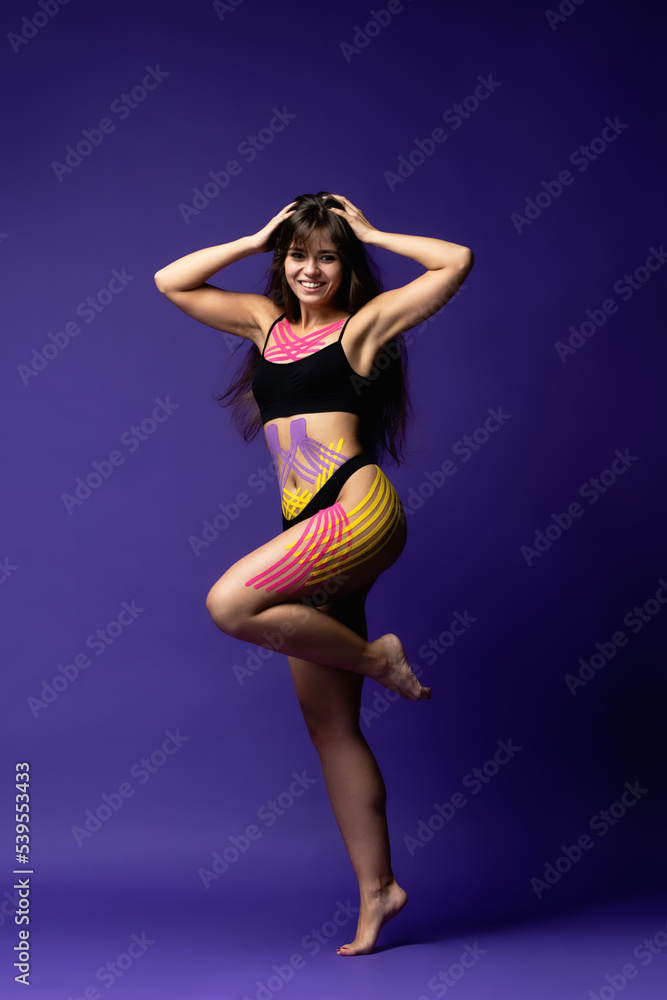 Aesthetic taping for cellulite removal. Cellulite treatment. .Body care modern treatment for tighten skin muscle tissue and improve blood circulation. Anti-cellulite. Sport. Beautiful body.Care.