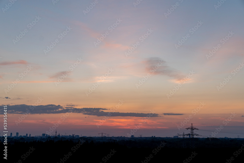 Sunset with the skyline of Eindhoven City 