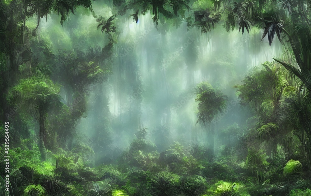 Mysterious Wet Deep Forest Shrouded In Morning Mist Keeps Its Secrets, Jungle, Rainforest