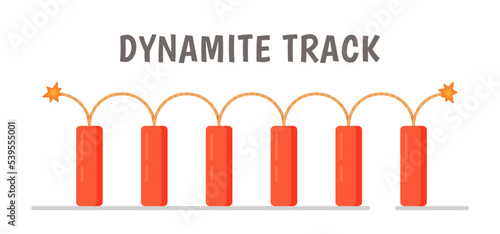 Vector illustration of dynamite track isolated on white background. Countdown. Chain reaction.