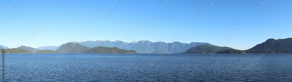 panorama of Howe Sound from the ferry in beautiful british columbia