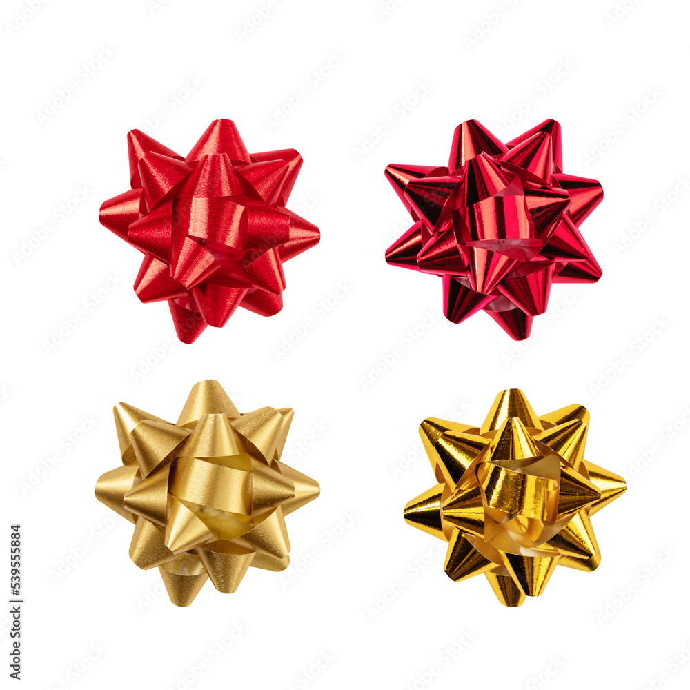 Set of red and golden bows isolated on white background. Paper tied bow for design. Set of red and golden bows isolated on white background. Paper tied bow for design.