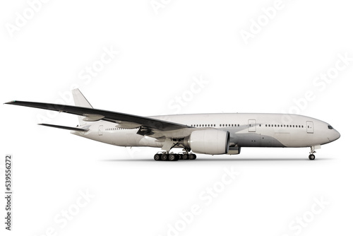 White wide body passenger airplane isolated on transparent background