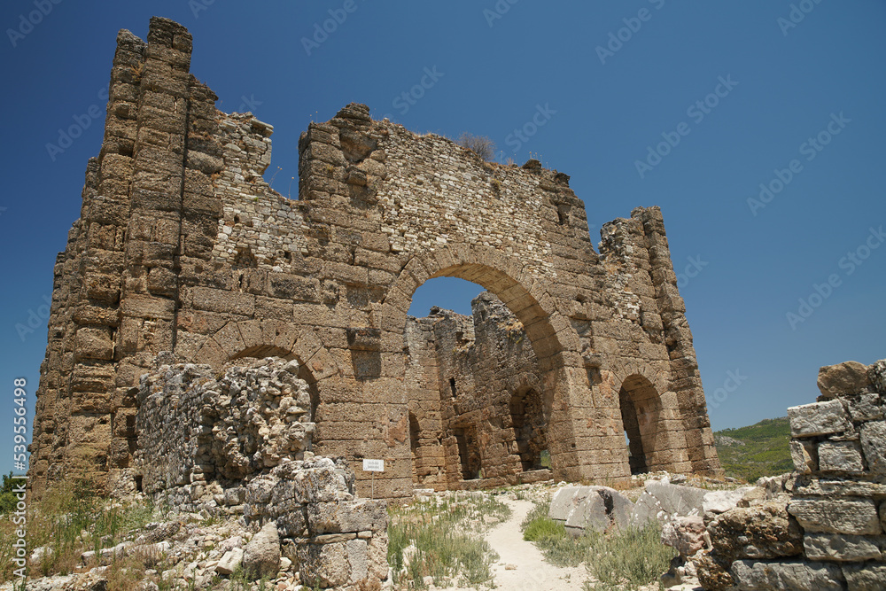 Basilica of Aspendos Ancient City in Antalya, Turkiye