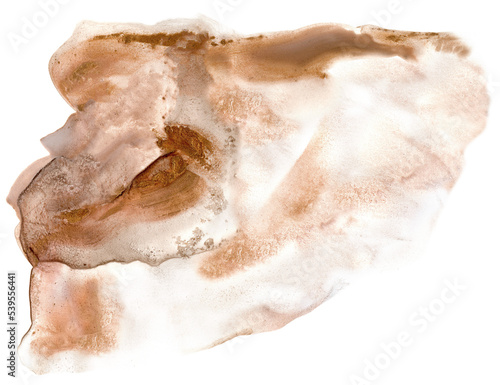 Hand-painted golden earthy watercolor  stroke. Elegant acrylic cut-out shape. Creative design element. Neutral artistic abstract art texture. Luxury beige brown wash.