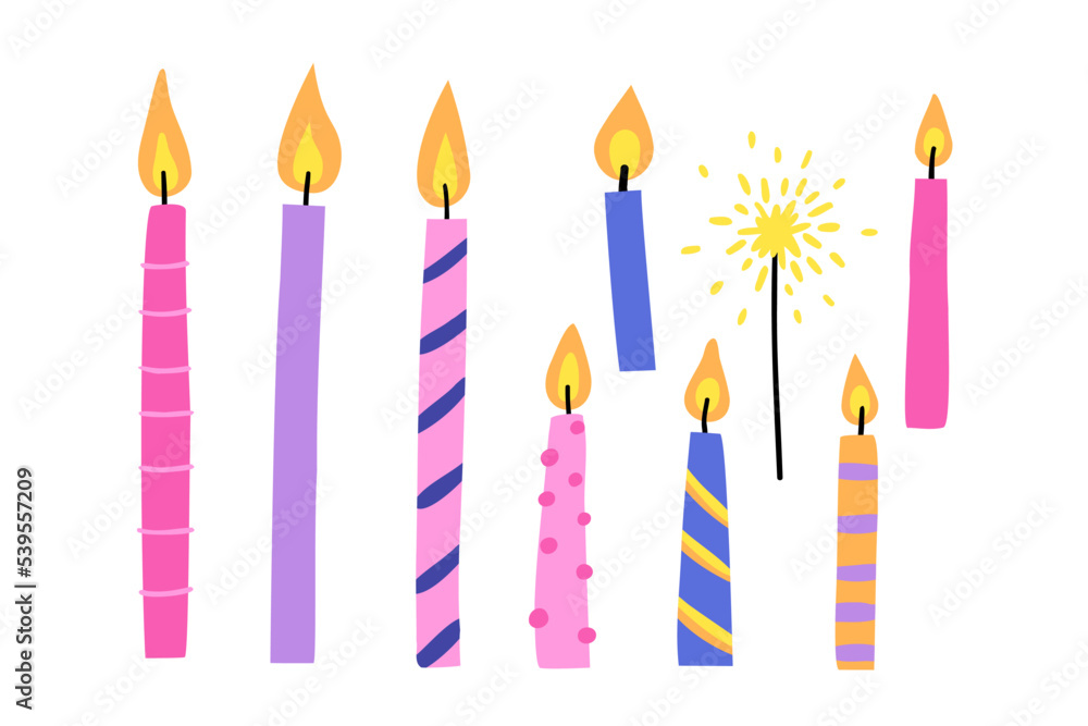 a set of candles hand drawn in flat style. Vector illustration. a set of candles hand drawn in flat style. Vector illustration.