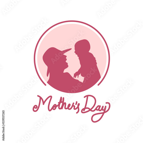 Mothers Day mom holding child in the air circle logo vector design