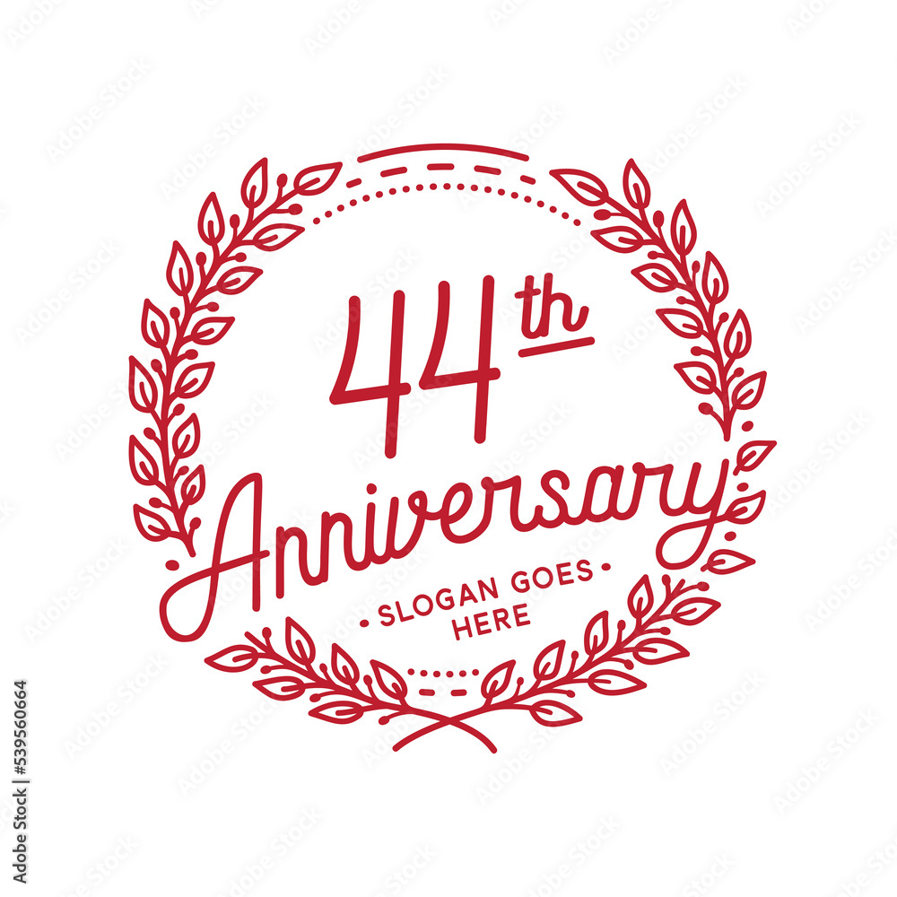 44 years anniversary design template. 44th anniversary celebration hand drawn logotype. Vector illustration.
44 years anniversary design template. 44th anniversary celebration hand drawn logotype. Vector illustration.