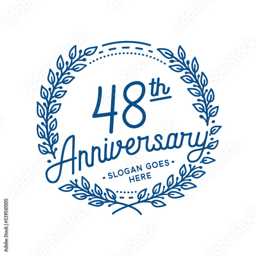 48 years anniversary design template. 48th anniversary celebration hand drawn logotype. Vector illustration.
