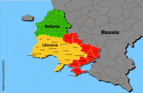 Vector map of Ukraine, map of Belarus and map of Russia