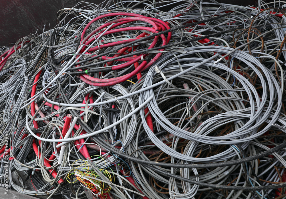 tangles of used electrical cables in the landfill to be recycled tangles of used electrical cables in the landfill to be recycled