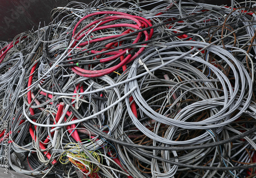 tangles of used electrical cables in the landfill to be recycled