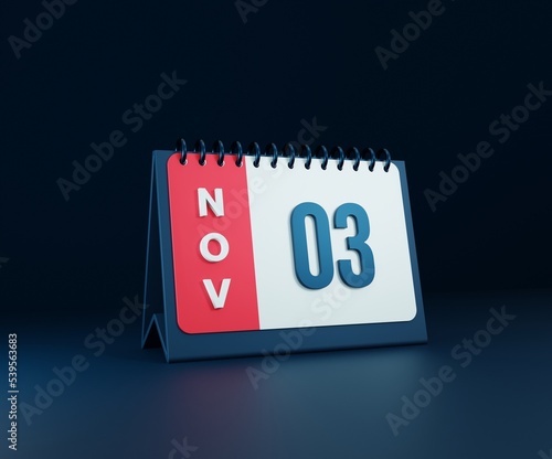 November Realistic Desk Calendar Icon 3D Illustration Date November 03