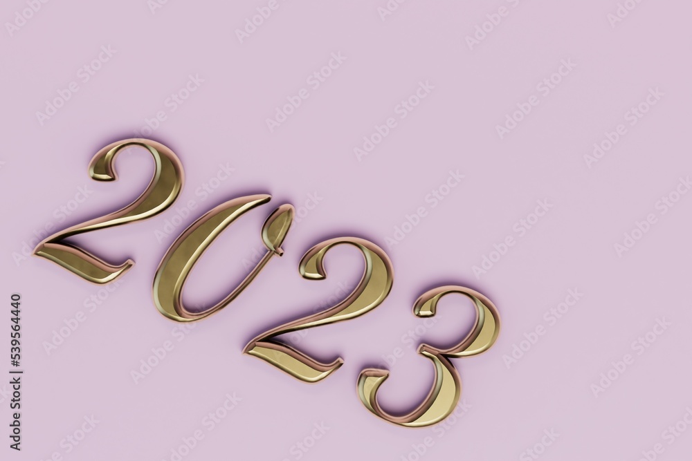 the concept of the 2023 parish. golden numerals 2023 on a pastel background. copy paste, copy space. 3D render the concept of the 2023 parish. golden numerals 2023 on a pastel background. copy paste, copy space. 3D render
