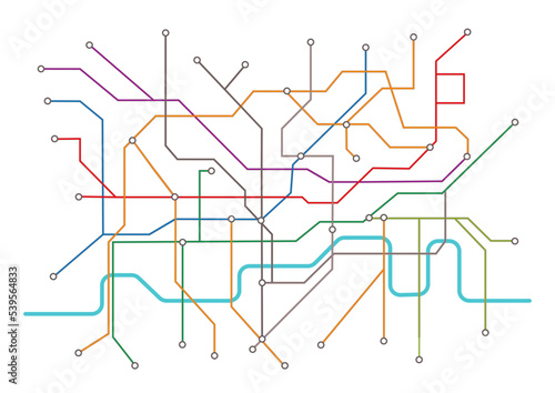 London underground map. Schemes of travel and trip around city, public transport. Graphic element for website, infographics. DLR and Crossrail. Concept of cartography. Cartoon flat vector illustration photo