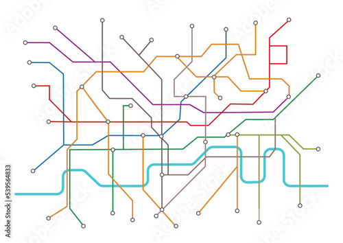 London underground map. Schemes of travel and trip around city, public transport. Graphic element for website, infographics. DLR and Crossrail. Concept of cartography. Cartoon flat vector illustration