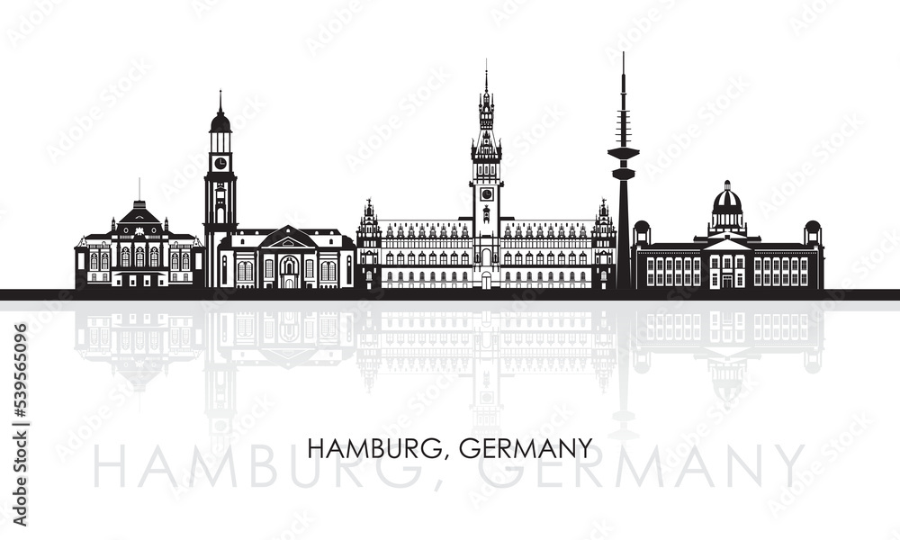 Silhouette Skyline panorama of city of Hamburg, Germany  - vector illustration