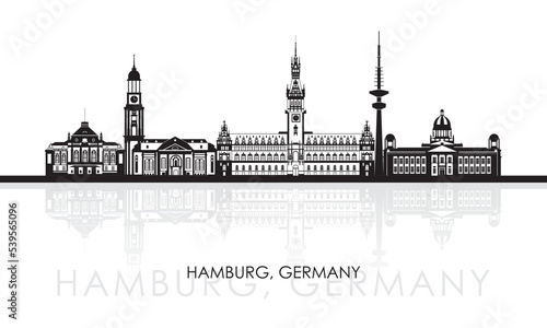 Silhouette Skyline panorama of city of Hamburg, Germany  - vector illustration