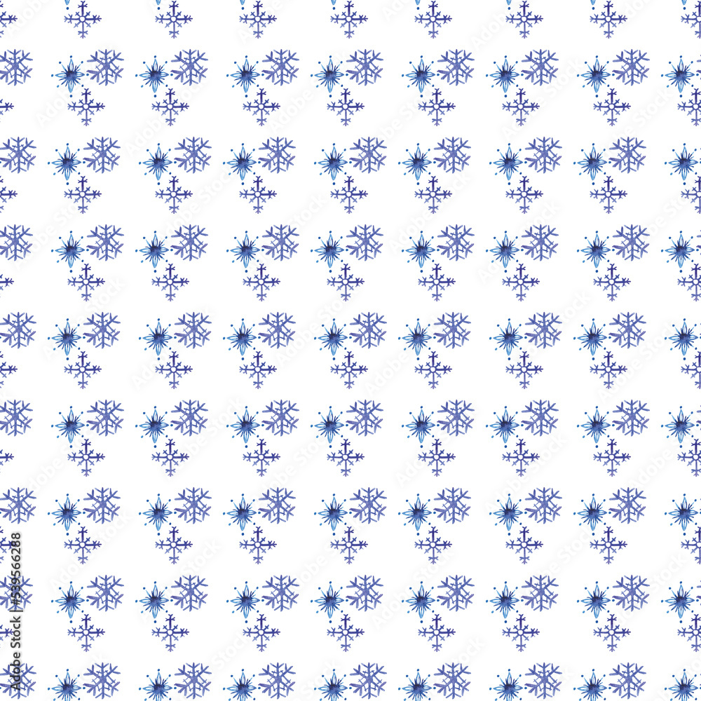 Snowflake patterns. Blue snowflake. Watercolor illustration. Hand drawn pattern. Snowflake patterns. Blue snowflake. Watercolor illustration. Hand drawn pattern.