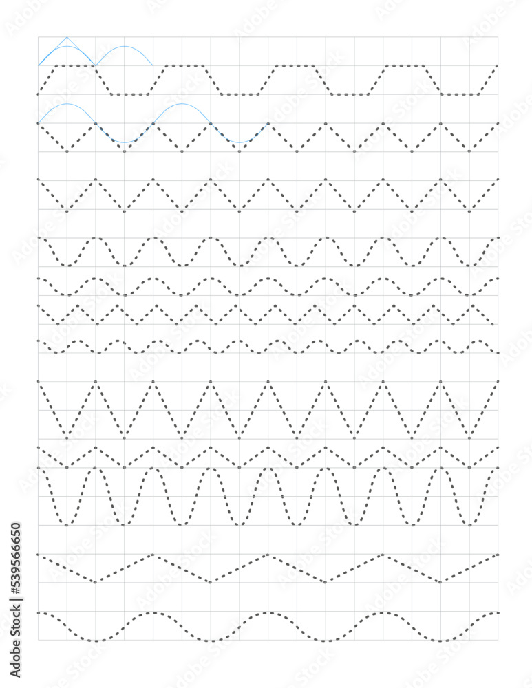 Continue the pattern with pen, wavy lines dotted line practice