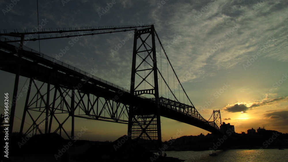 Suspension bridge at sunset - Ponte Hercílio Luz - Florianópolis, Brazil