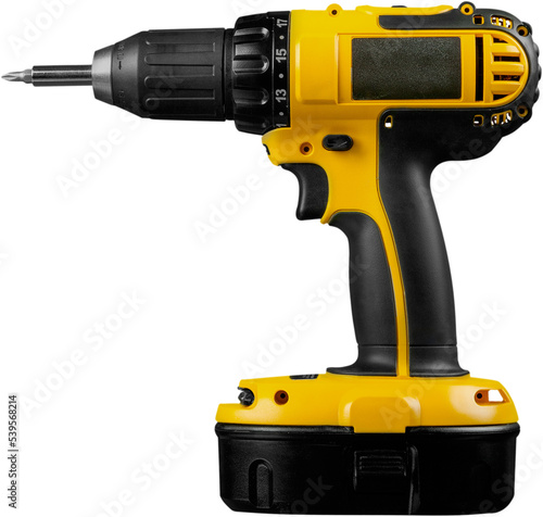 Canvastavla Cordless drill with twist bit isolated on white