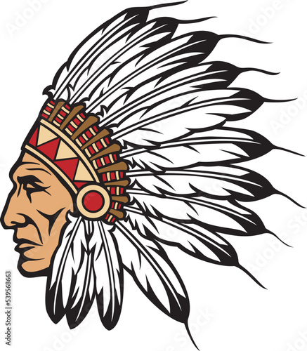 Indian Chief Head with Headdress Vector Illustration