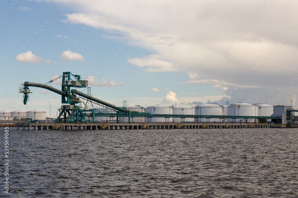 an empty port chemical cargo terminal on river