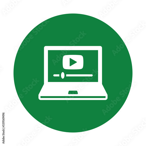 Ui, video, youtube icon. Green vector sketch.